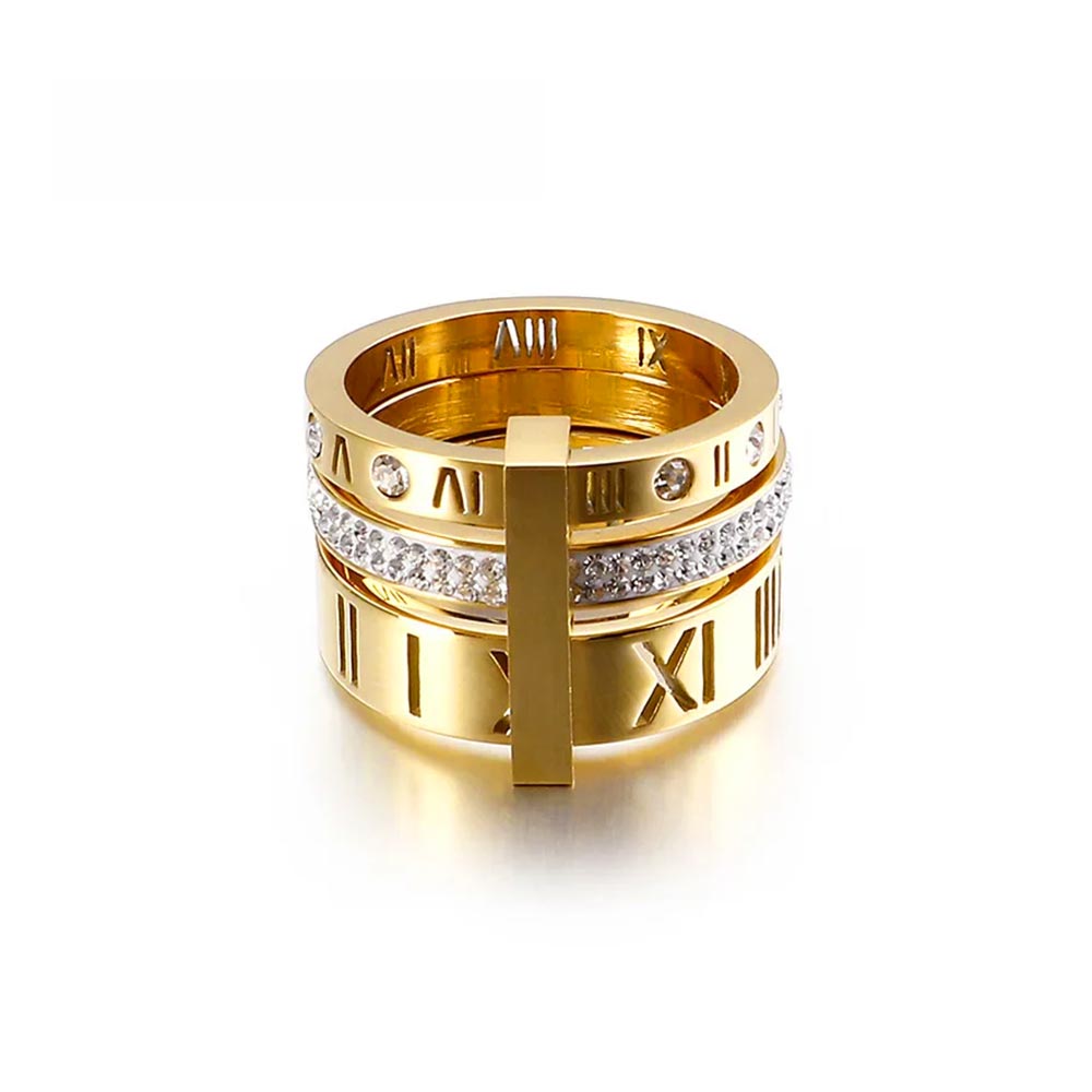 Anel Tri-Romano Banhado em Ouro 18k VZ165