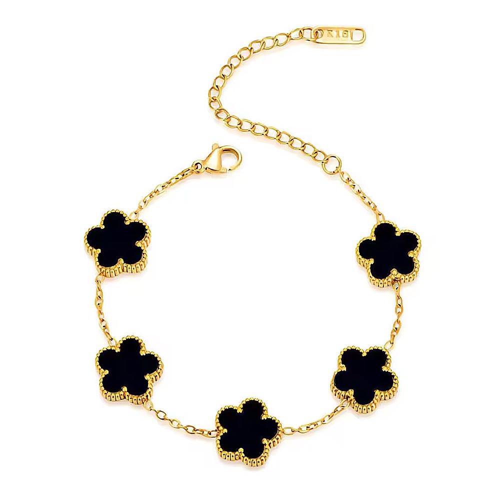 Pulseira de Trevo Preto Banhado em Ouro 18k VZ254
