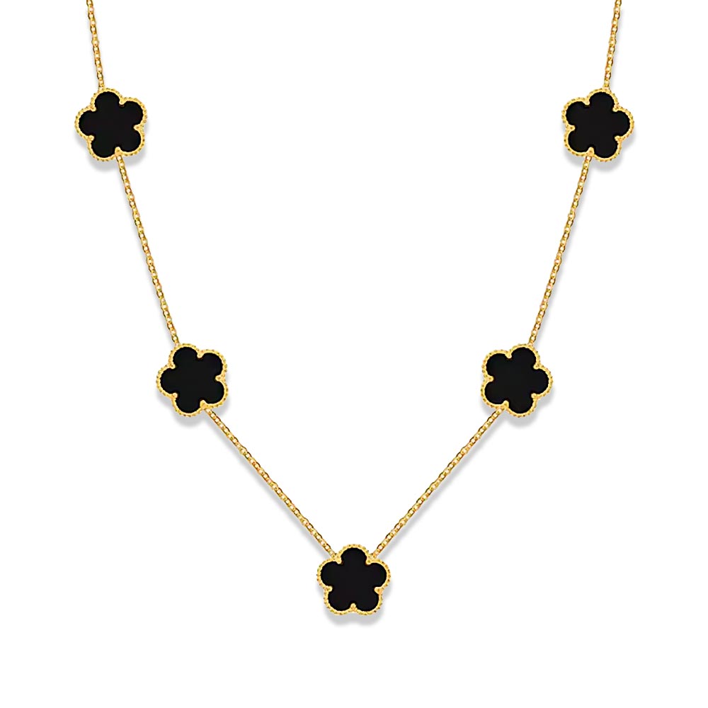 Colar de Trevo Preto Banhado em Ouro 18k VZ253