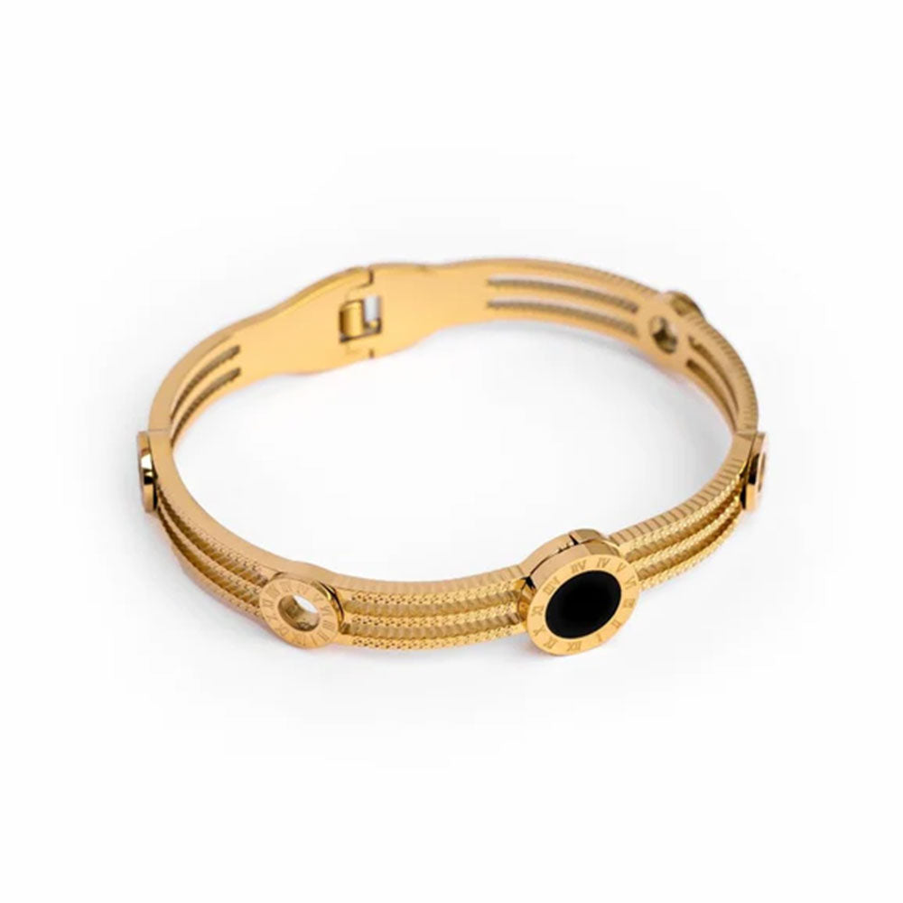 Bracelete Tríplice Ônix Banhado em Ouro 18k VZ152