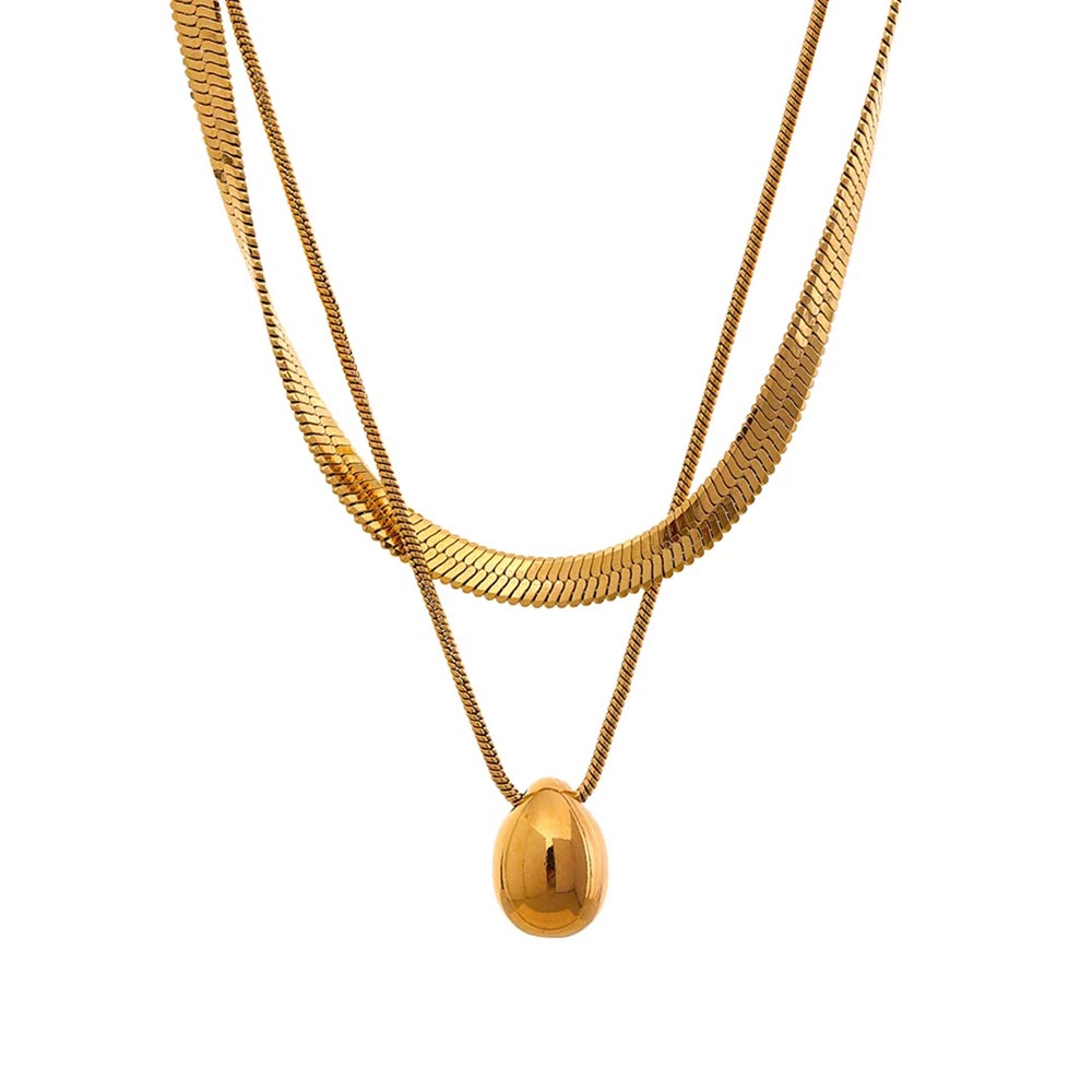 Colar Duplo com Pingente de Gota Banhado em Ouro 18k VZ196
