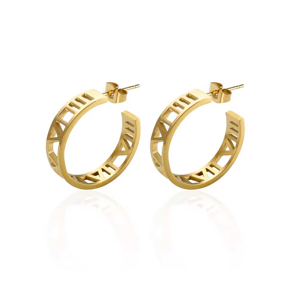 Brinco Argola Numeral Roman Banhado em Ouro 18k VZ245