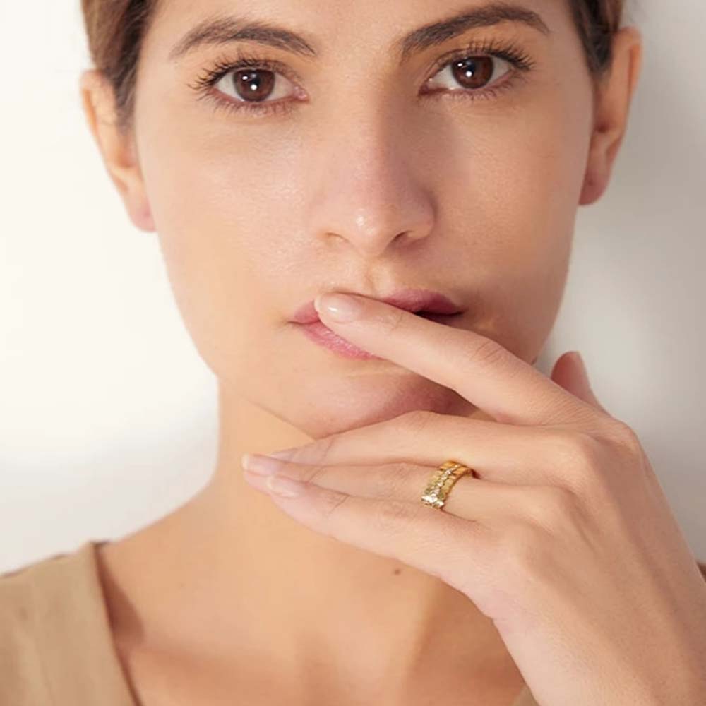 Anel Triplo com Zircônia Banhado em Ouro 18k VZ160