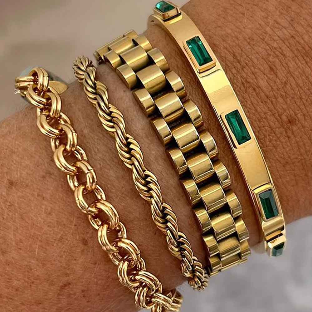 Bracelete Cristais Verde Banhado em Ouro 18k VZ223