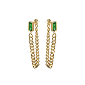 Brinco Corrente Esmeralda Banhado em Ouro 18k VZ247