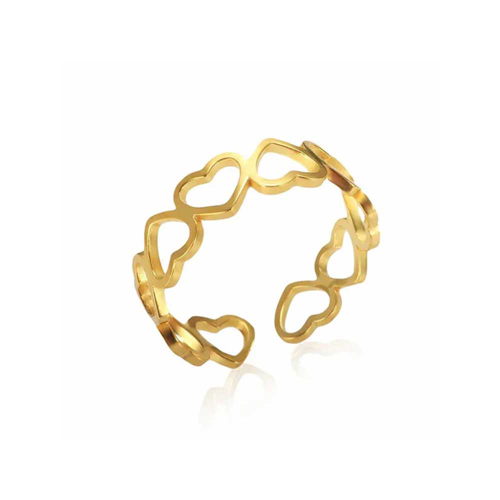 Anel de Corações Ajustável Banhado em Ouro 18k VZ172