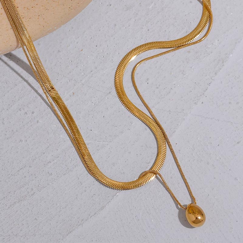 Colar Duplo com Pingente de Gota Banhado em Ouro 18k VZ196