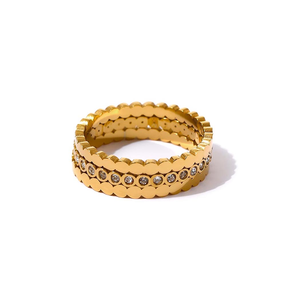 Anel Triplo com Zircônia Banhado em Ouro 18k VZ160