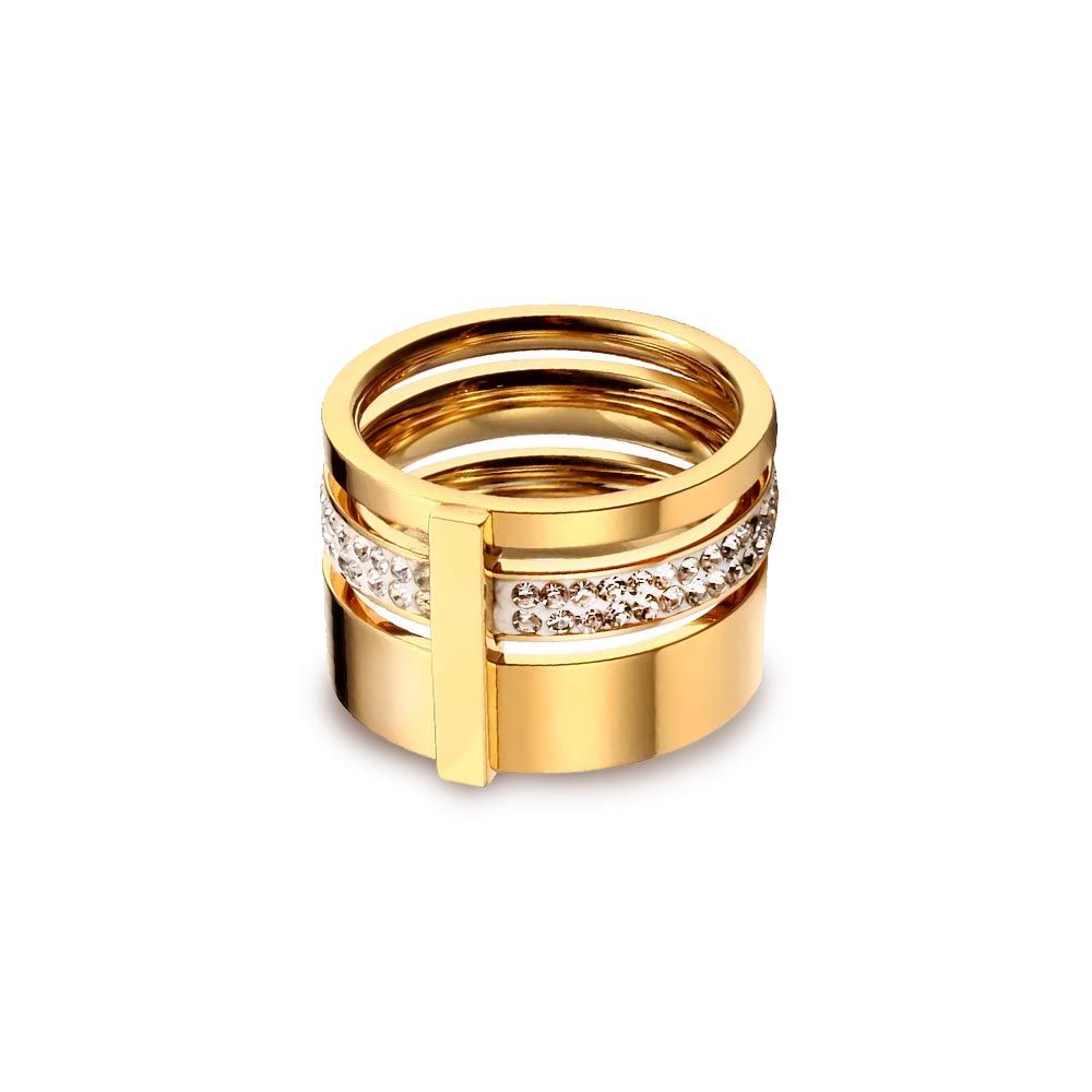 Anel Triplo Glow com Zircônia Banhado em Ouro 18k VZ171